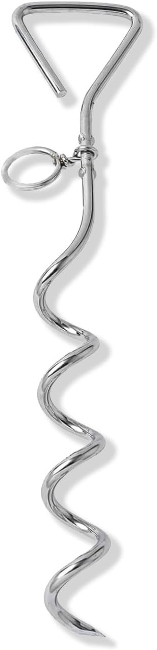 WePet Dog Tie-Out Stake, Durable Silver Spiral Anchorstake, Secure Outdoor Tethering for All Cable Leash Chain, Camping Yard, Rust-Resistant, Easy Installation, Medium, 16 Inch