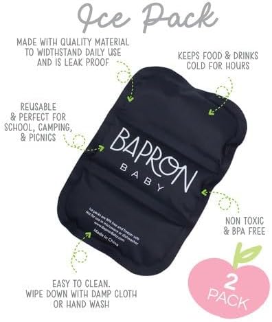 BapronBaby Reusable Ice Pack Coolers Kids Lunch Box Ice Packs, Slim Ice Packs for Lunch Bags, Set of 2 (Black)