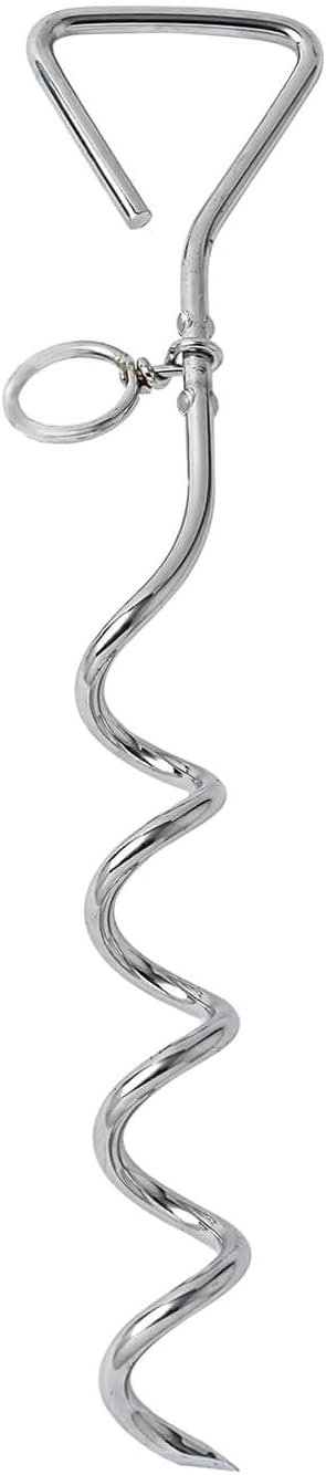 WePet Dog Tie-Out Stake, Durable Silver Spiral Anchorstake, Secure Outdoor Tethering for All Cable Leash Chain, Camping Yard, Rust-Resistant, Easy Installation, Large, 18 Inch