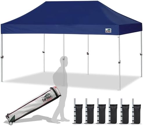 Eurmax USA Standard 10'x20' Patio Pop Up Canopy Tent Commercial Instant Canopies with Heavy Duty Roller Bag,Bonus 6 Sand Weights Bags (Dark Blue)