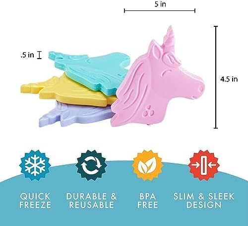Fit & Fresh Cool Coolers Kids Lunch Box Ice Packs, Slim Ice Packs for Lunch Bags, Lunch Ice Packs Reusable-Multicolored 8 Pack Unicorn