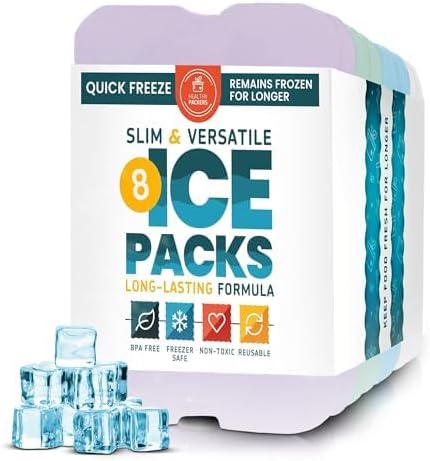 Healthy Packers Reusable Ice Packs for Lunch Boxes - Long Lasting Slim Freezer Packs, Thin Non-Toxic BPA-Free Hard Gel Ice Blocks for Coolers, Kids & Adults Lunch Bags, Travel, Camping, Food Storage