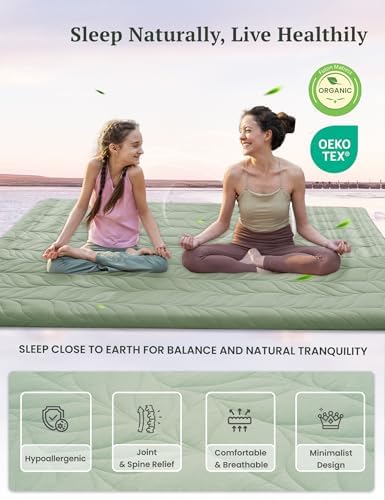 ZonLi Japanese Floor Mattress Futon Mattress Twin Size, 4" Thicken Roll Up Tatami Mat 100% Cotton Washable Cover, Portable & Foldable Floor Bed Mattress for Sleeping, Dormitory, Adult Kids, Green
