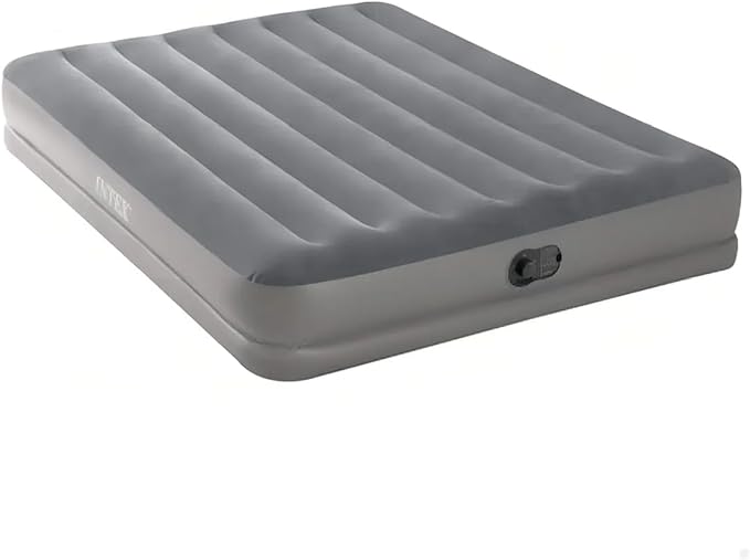 Intex 64114E Dura-Beam Standard Prestige Air Mattress: Fiber-Tech – Queen Size – Built-in USB Electric Pump – 12in Bed Height – 600lb Weight Capacity