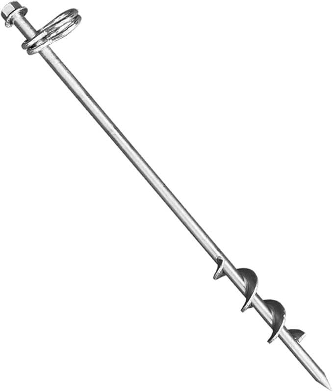 Ground Anchors Screw in - 16 Inch Set of 6 - Tent Stakes Heavy Duty Double Arbitrary Direction Galvanized Kits for Swing and Trampoline Set High Wind Solid Metal Hex Head Dog Tie Out Stake (6)