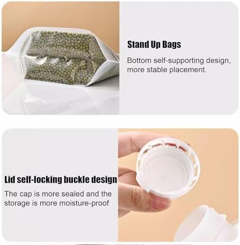 【15 Pack】 Food Stora Bags Grain Moisture-Proof Sealed Bags Stand Up Packaging Pouches Lar Reusable Sealed Bag with Handle and Cap BPA Free,16.7"x14"