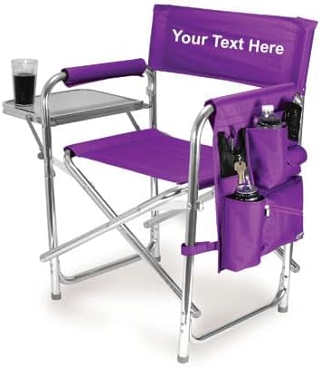 Personalized Embroidered Sports Director Chair with Side Table and Storage Pockets by Picnic Time - Purple