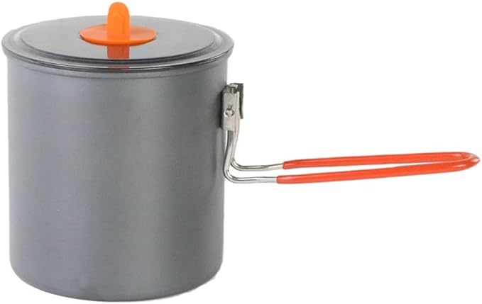Camping Cooking Pot 1000ml Aluminum Alloy Lightweight Outdoor Milk Tea Coffee Kettle with Folding Handle for Hiking Picnic, Gray