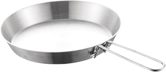 Stainless Steel Camping Fry Pan Cookware Foldable Handle Easy to Clean Multipurpose Outdoor Cooking Griddle Non Stick Skillet, 16cm