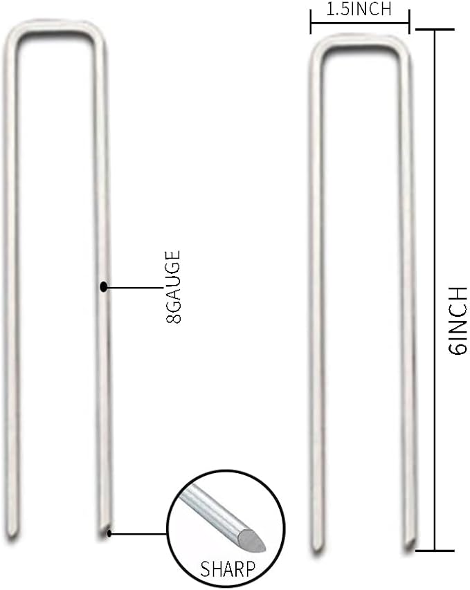 8 Gauge Landscape Staples 6 Inch Ground Staples 50Pack Yard Metal Lawn Ground Barrier Cover Wire Heavy Duty U Stakes Garden Pins
