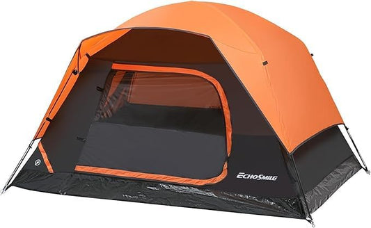 2/3/4 Person Camping Tent Waterproof Windproof Double Layer with Rainfly Easy Setup Lightweight for Backpacking Hiking Family Outdoor Black+Orange