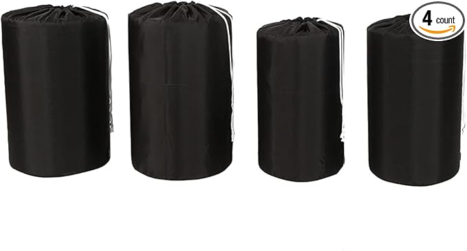 Ezek Stuff Sack 4 Pack 210D Polyester Oxford Ultra-Light Compression Durable Water-Resistant Drawstring Ditty Sleeping Bag Storage Sack, Backpacking Camping Travelling Hiking, Black.