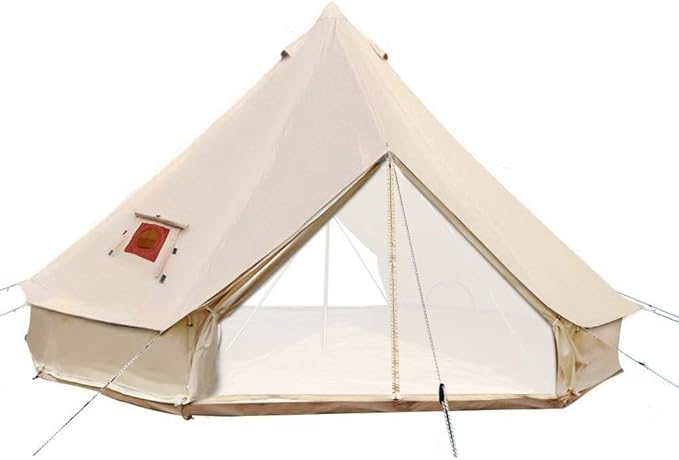 Large Luxury 4-Season Cotton Canvas Bell Tent Double Doors Camping Hunting Tent with Stove Jack Hole and Cable Hole