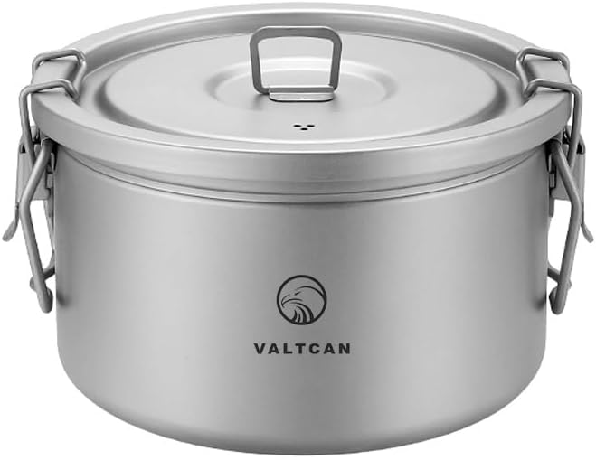 Valtcan 2000ml Titanium Rice Cooker Pot Home and Camping Backpacking Bento Lunch Box with locking Lid for Rapid Easy Rice Making
