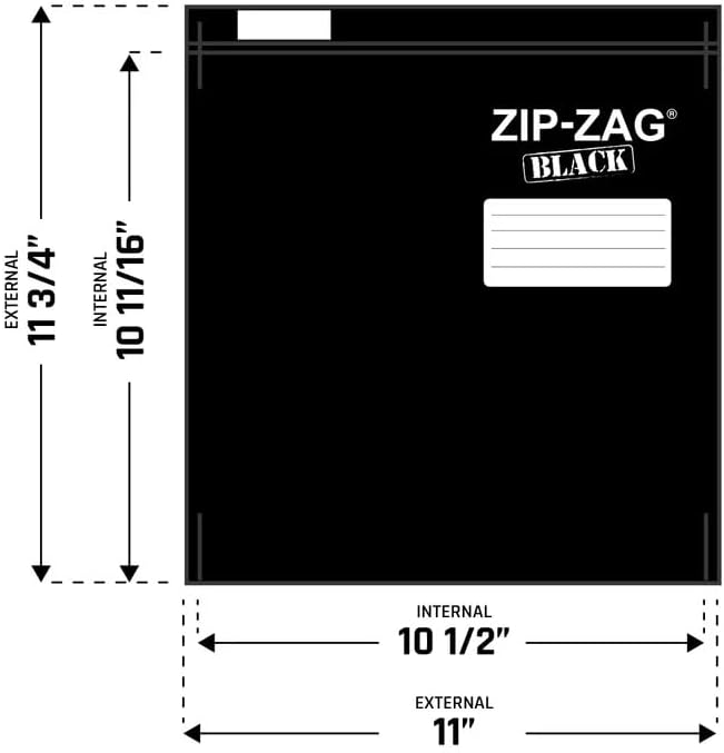 Zip Zag Bag Black (1/2 LB) 10x Large Zipper Bags (11" x 11.75") | Say Goodbye to Stale Herbs And Spices With Food Safe Zipper bags | Resealable, Reusable, Washable, Airtight Bags