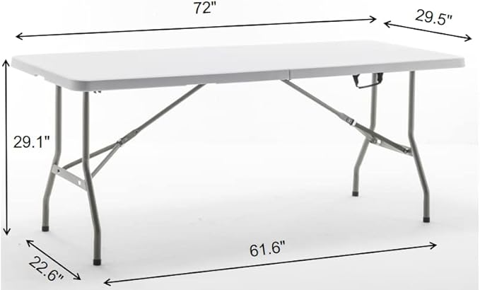 BTEXPERT Set of 5, Fold-in-Half Folding Table 6 Feet 72"x 29.5" Lightweight Portable Carrying Handle Indoor Outdoor Picnic Camping Office Home Party Wedding Event White