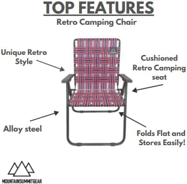 MOUNTAIN SUMMIT GEAR Retro Webbed Camping Chair - Lightweight, Foldable, Durable Steel Frame, 300lb Capacity, Vintage Red/Blue Stripes by Caddis Sports (4)