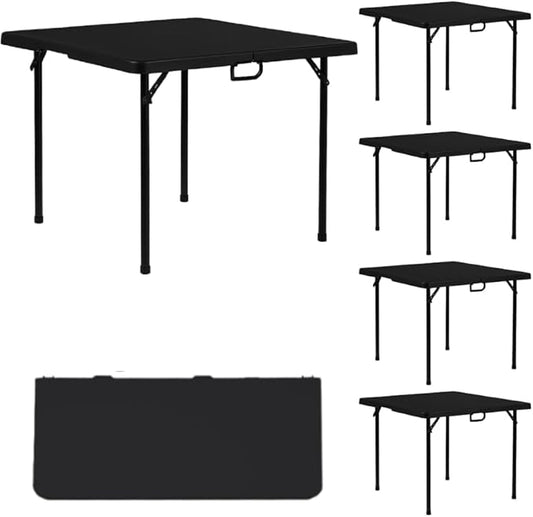BTEXPERT 34" Bi-Folding Commercial Fold in Half Square Table Heavy Duty Portable Plastic Dining Card Table w Handle for Indoor Outdoor Kitchen Party Wedding Event Black Set of 5