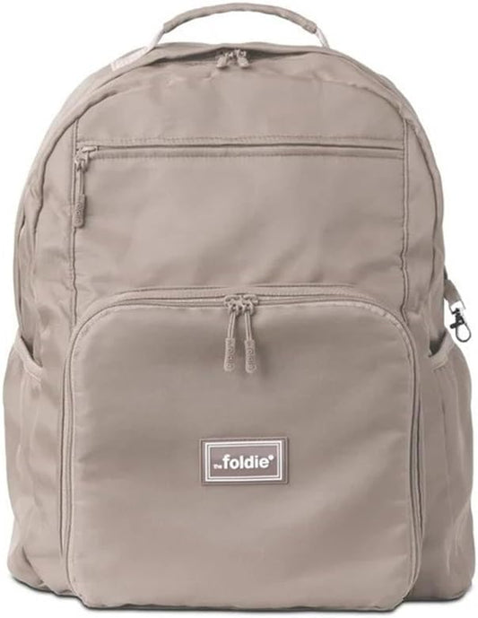 The Foldie Packable Backpack for Travel 32L - Lightweight Foldable Backpacks with Trolly Sleeve & RFID Protection - Water-repellent Casual Daypack Backpacks for Hiking, Camping & Gym - Beige