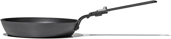 OXO Outdoor Pre-Seasoned Carbon Steel 8" Frying Pan Skillet, Detachable Handle for Easy Storage, Indoor Use, Nonstick with Use, Induction Suitable, Oven & Broiler Safe,Browning, Grill,Sear,Saute,Black