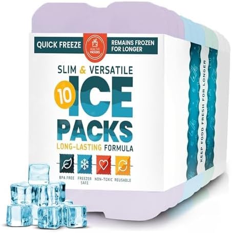 Healthy Packers Reusable Ice Packs for Lunch Boxes - Long Lasting Slim Freezer Packs, Thin Non-Toxic BPA-Free Hard Gel Ice Blocks for Coolers, Kids & Adults Lunch Bags, Travel, Camping, Food Storage