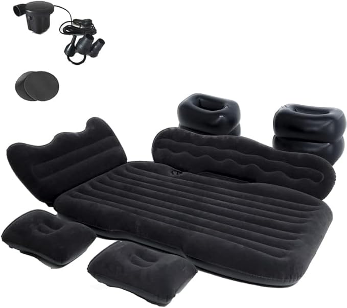 Inflatable Car Air Mattress Back Seat Bed with Air Pump,Thickened Portable Car Travel Sleeping Camping Air Mattress Blow Up Bed for Car Universal SUV