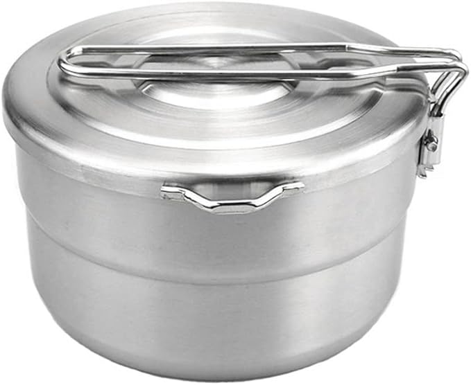 Lixada Stainless Steel Camping Cook Pot 1.5L with Lid and Folding Handle, Large Capacity Bento Pot for Outdoor Backpacking, Hiking, Picnic