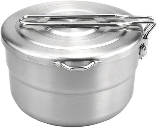 Lixada Stainless Steel Camping Cook Pot 1.5L with Lid and Folding Handle, Large Capacity Bento Pot for Outdoor Backpacking, Hiking, Picnic