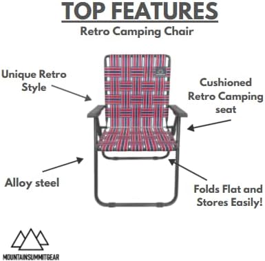 MOUNTAIN SUMMIT GEAR Retro Webbed Camping Chair - Lightweight, Foldable, Durable Steel Frame, 300lb Capacity, Vintage Red/Blue Stripes by Caddis Sports
