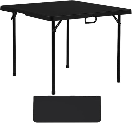 BTExpert 34" Square Folding Card Table Fold in Half Utility Commercial Table Dining Portable Indoor Outdoor Picnic Party Camping Lightweight Heavy Duty HDPE Black Plastic Foldable with Carrying Handle