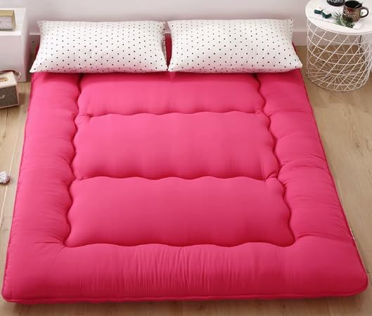 Japanese Floor Mattress,Thicken Japanese Floor Sleeping Pad Foldable,Roll Up Tatami Mat Easy to Store and Portable,Futon Mattress Suitable for Camping and Guest Room (Red, Twin (80" x 36"))