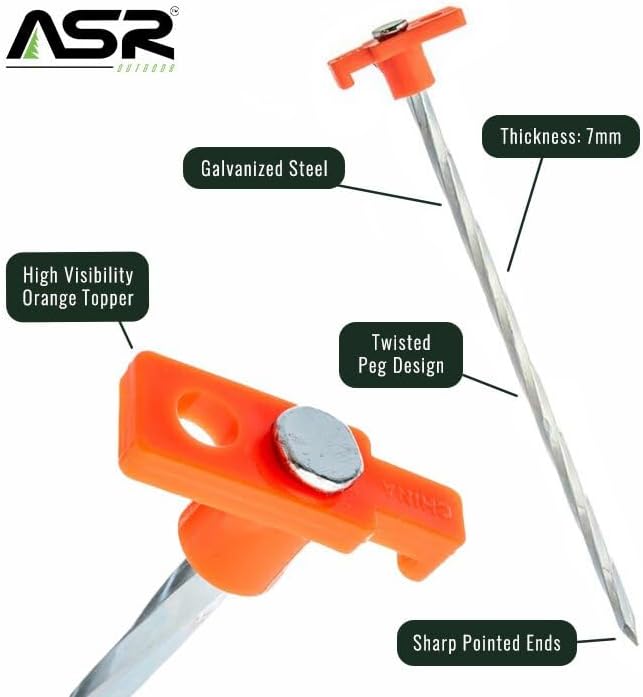12-Piece Galvanized Steel Tent Pegs - Orange Garden Stakes