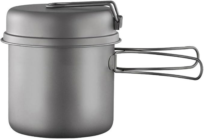 BY-J 2 Piece-Set Titanium Bowl Pot Set with Folding Handle, Outdoor Camping Picnic Pan, Ultralight Cooking Tableware Picnic Dishes