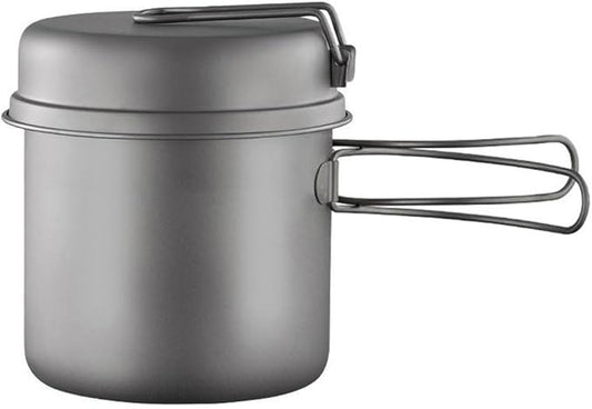 BY-J 2 Piece-Set Titanium Bowl Pot Set with Folding Handle, Outdoor Camping Picnic Pan, Ultralight Cooking Tableware Picnic Dishes