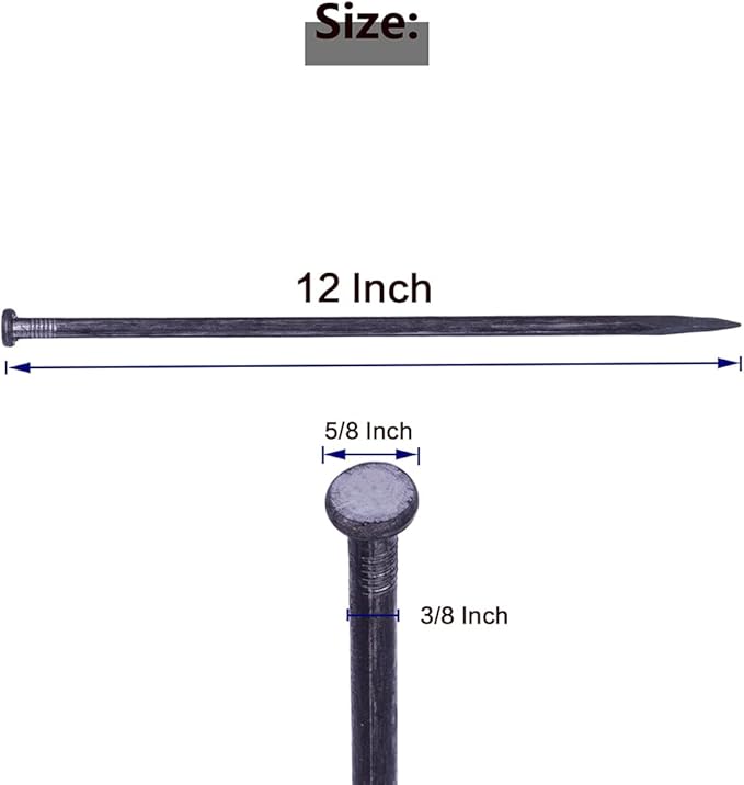 Ultra-Strong Landscape Spikes 12 Inch 12 Counts Metal Landscape Edging Anchoring Spikes, Heavy Duty Nails for Artificial Turf Spikes, Paver Edging, Timber Carpentry, Weed Barrier, Tent Pegs