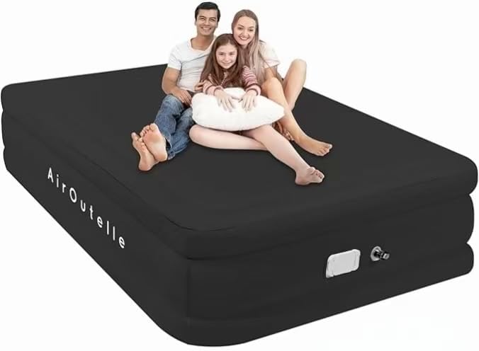 Queen Size Air Mattress with Built-in Pump - 18" Height, 1200LBS Capacity, USB-C Rechargeable Pump Air Bed, for Indoor Outdoor Camping Use in Black