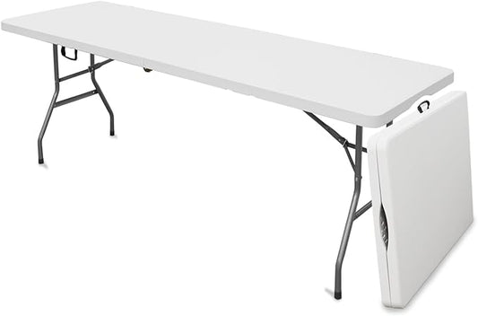 AJP Distributors 6 Foot Portable Plastic Folding Table 6FT 72" Half Foldable Heavy Duty Top w/Carry Handle - Indoor Outdoor Backyard Camping Picnic BBQ Party Wedding Dining Office Event Meeting White