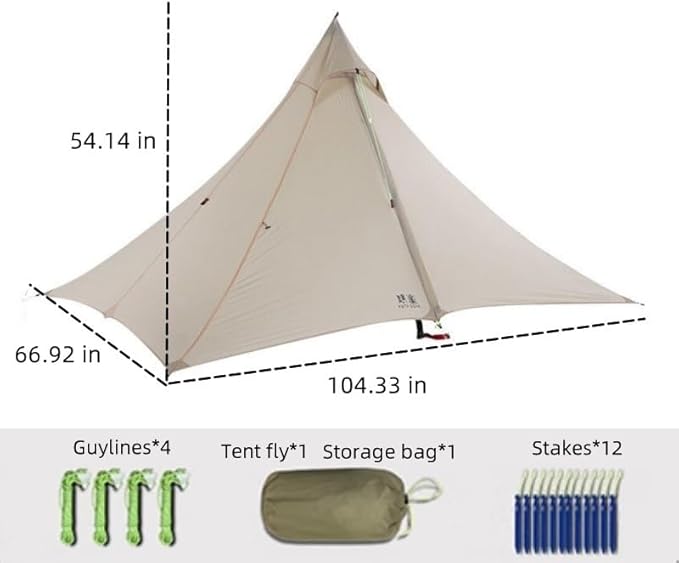 ASTA Gear Fengyin 2 Pyramid Tent,Portable Ultralight Tent Waterproof 1-2 Person for Outdoor,Camping,Hiking,Backpacking