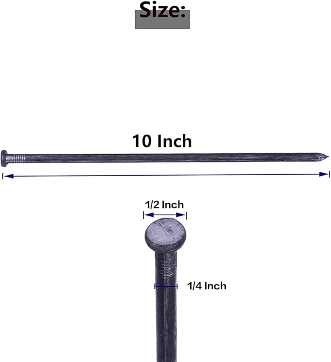 Landscape Spikes 10 Inch 50 Counts Metal Landscape Edging Anchoring Spikes, Heavy Duty Nails for Artificial Turf Spike, Paver Edging, Timber Carpentry, Weed Barrier, Tent Pegs, More
