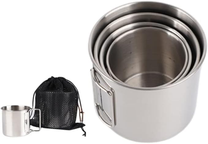 Folding Stainless Steel Camping Coffee Mug - 4 Piece Set Cups for Survival Gear