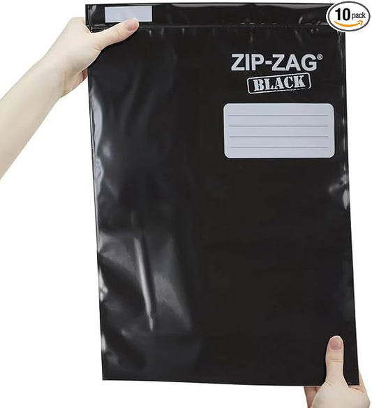 Zip Zag Bag Black (1 LB) 10x One Pound Zipper Bags (17" x 11.5") | Say Goodbye to Stale Herbs And Spices With Food Safe Zipper bags | Resealable, Reusable, Washable, Airtight Bags