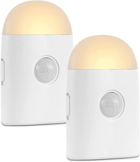 Motion Sensor LED Night Lights Warm White with Adjustable Brightness Rechargeable Battery, with Hook and Stick-On for Cabinet, Wardrobe,Closet,Hallway, Stairs (2 Pack)