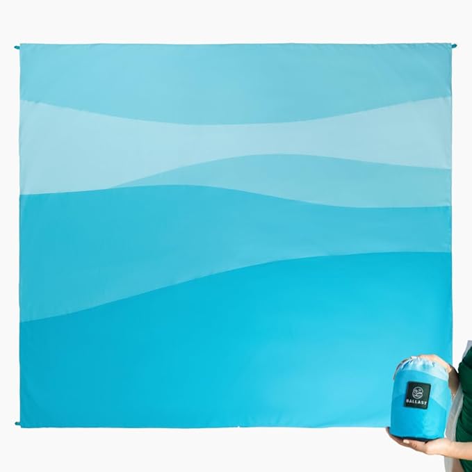 Ballast Oasis Beach Blanket Beach Mat Extra Large Oversized with 4 Stakes 4 Corner Pockets