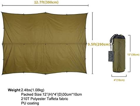 OneTigris Bulwark Camping Tarp, 100% Waterproof Bushcraft Shelter, Lightweight Hammock Rain Fly Portable Anti UV Large 12.8ft x 9.5ft