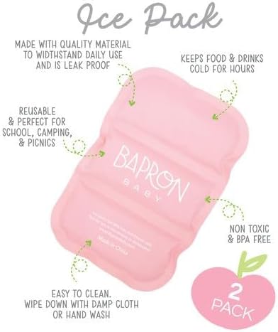 BapronBaby Reusable Ice Pack Coolers Kids Lunch Box Ice Packs, Slim Ice Packs for Lunch Bags, Set of 2 - Perfect for Kids & Adults (Pink)