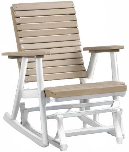 DutchCrafters Modern Horizontal Slat High Back Poly Glider Outdoor Patio Chair (White & Weatherwood)