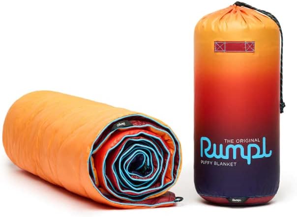 Rumpl Original Puffy Blanket - Warm Camping Blanket, 100% Recycled Polyester Insulation, Lightweight, Packable, Water-Resistant, Outdoor Puffer, 80"x84", Pyro Fade