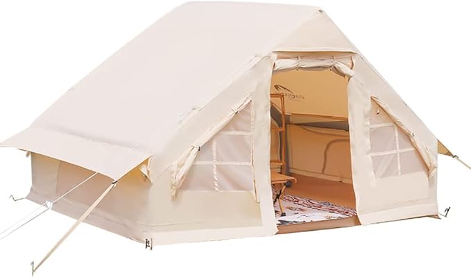 Inflatable Glamping Tent, 3-5 Person Family Tent, 4 Season Waterproof Windproof Large Air Tent with Air Pump and Carry Bag, for Outdoor, Camping, Hiking, Mountaineering