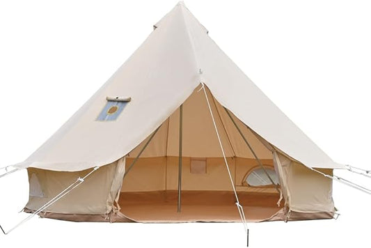 Bell Tent for Camping - Breathable Polycotton Canvas Yurt with Stove Jack, 4-Season Glamping Tent for 2-8 Person, Sturdy Shelter Family Camping & Backyard (10ft/13.1ft/16.4ft)