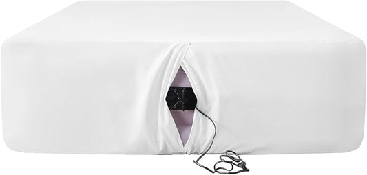 Queen Fitted Sheet for Air Mattress,with 24 Inch Extra Deep Pockets,Ultra Soft Durable Breathable Bed Sheets Cover for Inflatable Air Bed,with Pump Opening,Inflate at Any Time-White